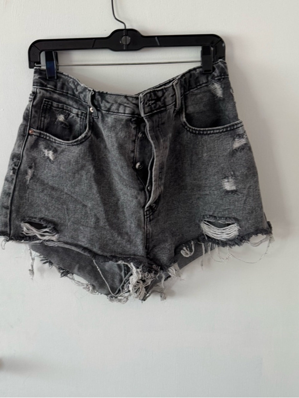 wild fable Black Wash Distressed High-Rise Denim Shorts